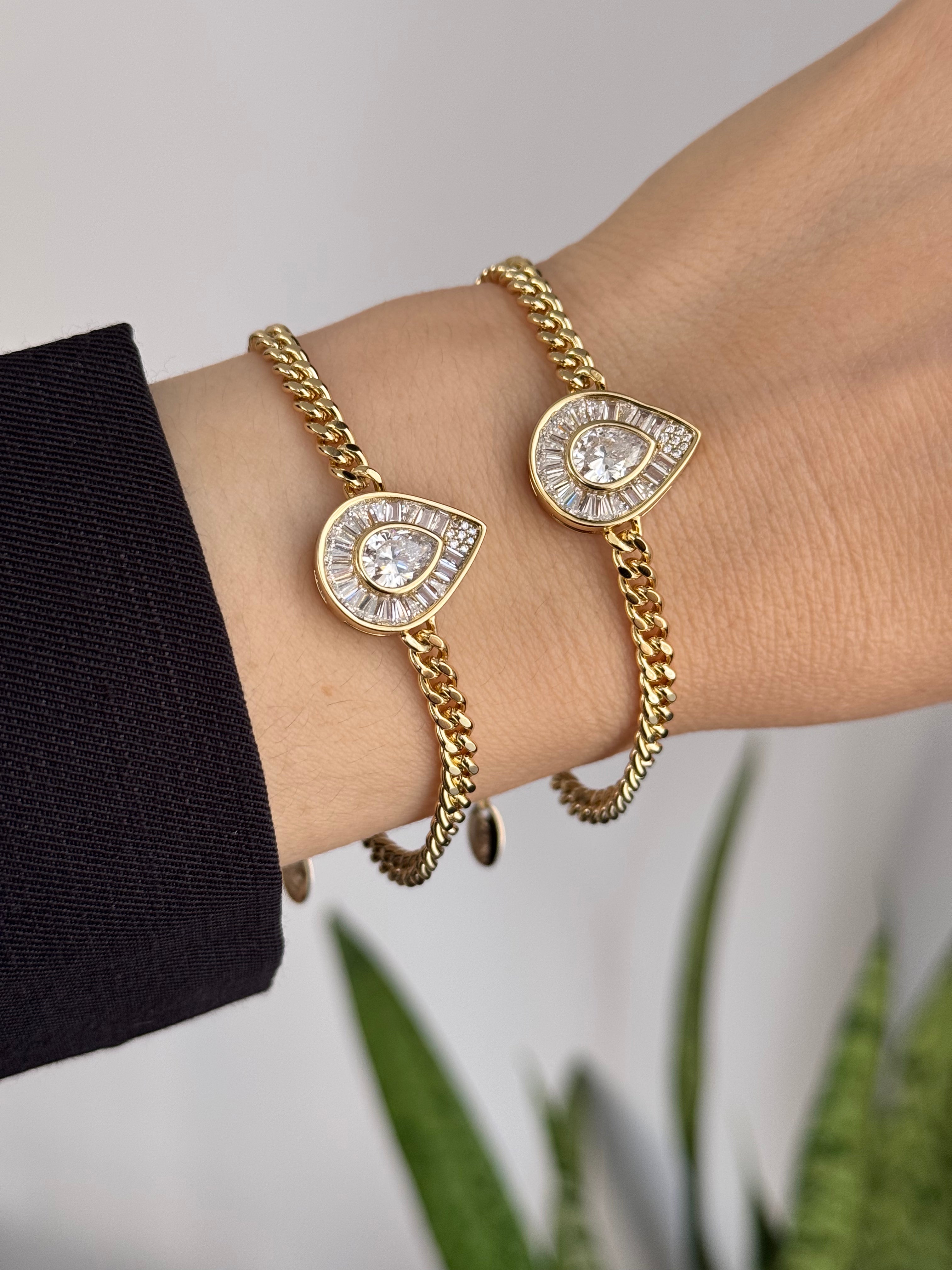 Çelik Elmas Desen Taşlı Bileklik